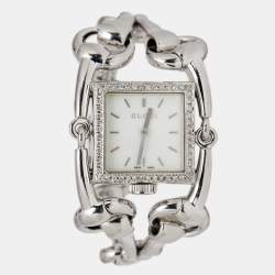 Gucci Mother of Pearl Stainless Steel Diamond Signoria Horsebit 116.3 Women's Wristwatch 25 mm