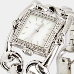 Gucci Mother of Pearl Stainless Steel Diamond Signoria Horsebit 116.3 Women's Wristwatch 25 mm