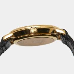 Gucci Black Gold Plated Stainless Steel Leather 3000.2.L Women's Wristwatch 25 mm