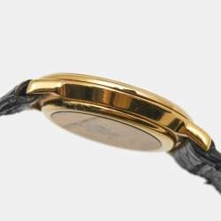 Gucci Black Gold Plated Stainless Steel Leather 3000.2.L Women's Wristwatch 25 mm