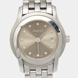 Pre Owned Gucci Brown Stainless Steel Diamond 5500L Women's Wristwatch 27 mm