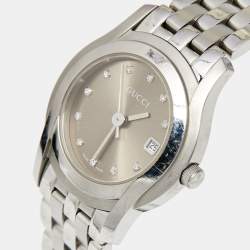Pre Owned Gucci Brown Stainless Steel Diamond 5500L Women's Wristwatch 27 mm