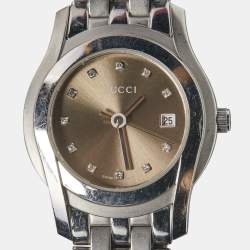 Pre Owned Gucci Brown Stainless Steel Diamond 5500L Women's Wristwatch 27 mm