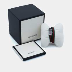  Gucci Green Red Stainless Steel Canvas Leather G-Frame YA147503 Women's Wristwatch 14 mm