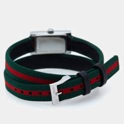 Gucci Green Red Stainless Steel Canvas Leather G-Frame YA147503 Women's Wristwatch 14 mm