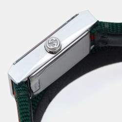  Gucci Green Red Stainless Steel Canvas Leather G-Frame YA147503 Women's Wristwatch 14 mm