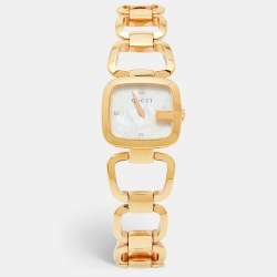 Pre Owned Gucci Mother of Pearl Rose Gold Plated Stainless Steel G-Series 125.5 Women's Wristwatch 24 mm
