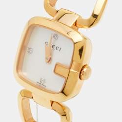 Pre Owned Gucci Mother of Pearl Rose Gold Plated Stainless Steel G-Series 125.5 Women's Wristwatch 24 mm