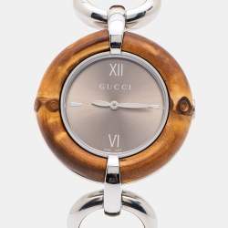 Pre Owned Gucci Champagne Stainless Steel Bamboo 132.4 Women's Wristwatch 36 mm