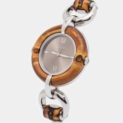 Pre Owned Gucci Champagne Stainless Steel Bamboo 132.4 Women's Wristwatch 36 mm