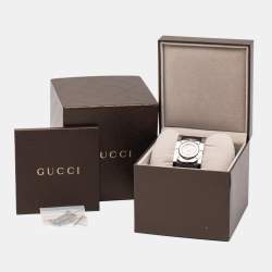 Pre Owned Gucci Brown Stainless Steel Leather Twirl YA112433 Women's Wristwatch 33 mm 