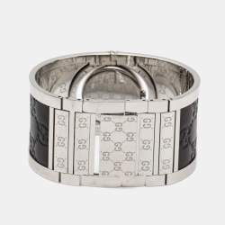 Pre Owned Gucci Brown Stainless Steel Leather Twirl YA112433 Women's Wristwatch 33 mm 