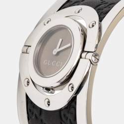Pre Owned Gucci Brown Stainless Steel Leather Twirl YA112433 Women's Wristwatch 33 mm 