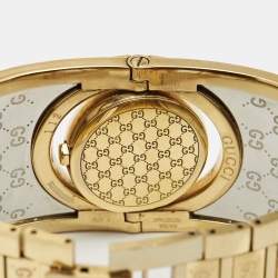 Pre Owned Gucci Brown Two Tone Stainless Steel Leather Twirl YA112434 Women's Wristwatch 33 mm