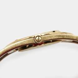 Pre Owned Gucci Brown Two Tone Stainless Steel Leather Twirl YA112434 Women's Wristwatch 33 mm