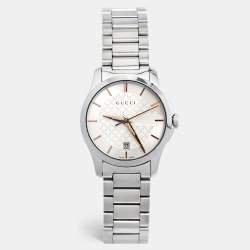 Gucci Silver White Stainless Steel G-Timeless 126.5 Women's 