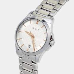 Gucci Silver White Stainless Steel G-Timeless 126.5 Women's Wristwatch 27 mm