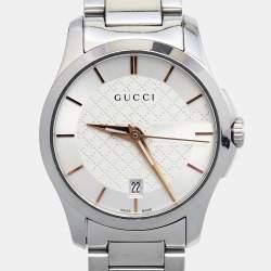 Gucci Silver White Stainless Steel G-Timeless 126.5 Women's Wristwatch 27 mm