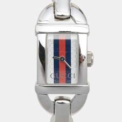 Pre Owned Gucci Multicolor Stripes Stainless Steel Rubberized Bamboo 6800L Women's Wristwatch 16 mm