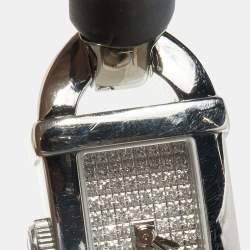 Pre Owned Gucci Silver Diamond Pave Stainless Steel Resin Bamboo 6800L Women's Wristwatch 16 mm