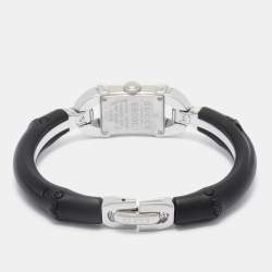 Pre Owned Gucci Silver Diamond Pave Stainless Steel Resin Bamboo 6800L Women's Wristwatch 16 mm