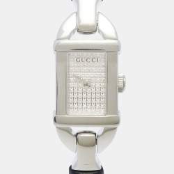Pre Owned Gucci Silver Diamond Pave Stainless Steel Resin Bamboo 6800L Women's Wristwatch 16 mm