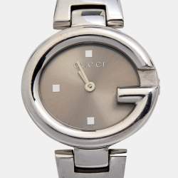 Pre Owned Gucci Brown Stainless Steel Guccissima 134.5 Women's Wristwatch 27 mm