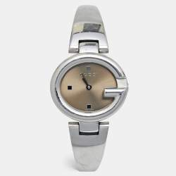 Pre Owned Gucci Brown Stainless Steel Guccissima 134.5 Women's Wristwatch 27 mm