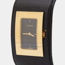 Pre Owned Gucci Gold Plated Stainless Steel Leather 7800L Women's Wristwatch 23 mm