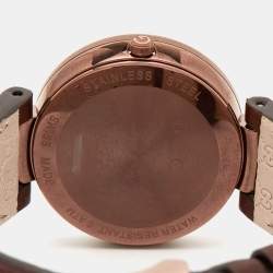 Pre Owned Gucci Brown Ion Plated Stainless Steel Leather Interlocking G 133.3 Women's Wristwatch 37 mm