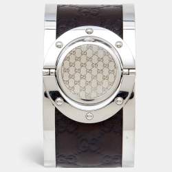 Gucci Bronze Stainless Steel Leather Twirl YA112433 Women's Wristwatch 23 mm 