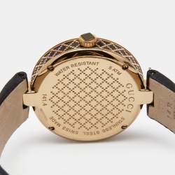 Gucci Black Rose Gold Plated Stainless Steel Leather Diamantissima YA141401 Women's Wristwatch 32 mm