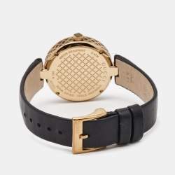 Gucci Black Rose Gold Plated Stainless Steel Leather Diamantissima YA141401 Women's Wristwatch 32 mm