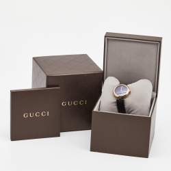 Gucci Black Rose Gold Plated Stainless Steel Leather Diamantissima YA141401 Women's Wristwatch 32 mm