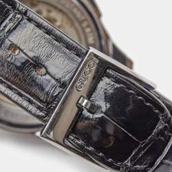 Gucci Black Stainless Steel Alligator Leather G-Timeless YA126469 Women's Wristwatch 38 mm