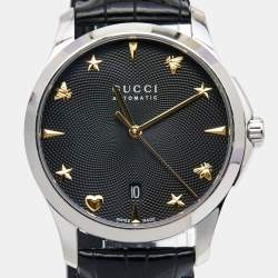 Gucci Black Stainless Steel Alligator Leather G-Timeless YA126469 Women's Wristwatch 38 mm