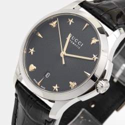Gucci Black Stainless Steel Alligator Leather G-Timeless YA126469 Women's Wristwatch 38 mm