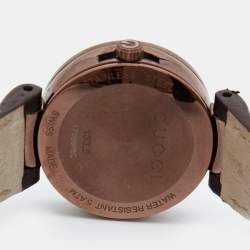 Pre Owned Gucci Brown Ion Plated Stainless Steel Leather Interlocking G 133.5 Women's Wristwatch 29 mm