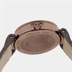 Pre Owned Gucci Brown Ion Plated Stainless Steel Leather Interlocking G 133.5 Women's Wristwatch 29 mm
