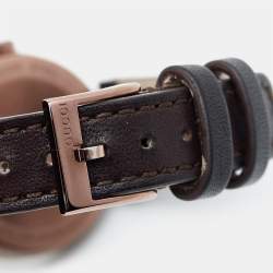 Pre Owned Gucci Brown Ion Plated Stainless Steel Leather Interlocking G 133.5 Women's Wristwatch 29 mm
