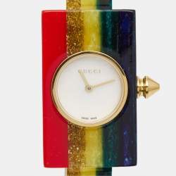 Gucci Mother Of Pearl Multicolor Plexiglass Vintage Web YA143520 Women's Wristwatch 24 mm