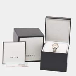 Pre Owned Gucci Mother of Pearl Two-Tone Stainless Steel Diamonds G-Timeless YA126514 Women's Wristwatch 27 mm