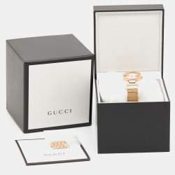 Pre Owned Gucci Mother Of Pearl Rose Gold Tone Stainless Steel Interlocking YA133515 Women's Wristwatch 29 mm