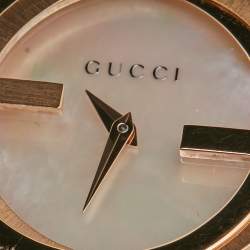 Pre Owned Gucci Mother Of Pearl Rose Gold Tone Stainless Steel Interlocking YA133515 Women's Wristwatch 29 mm