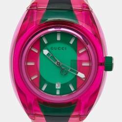 Pre Owned Gucci Green/Pink Nylon Rubber Sync YA137115 Women's Wristwatch 46 mm