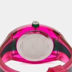 Pre Owned Gucci Green/Pink Nylon Rubber Sync YA137115 Women's Wristwatch 46 mm