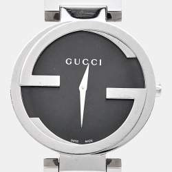 Pre Owned Gucci Black Stainless Steel Interlocking G YA133307 Women's Wristwatch 37 mm