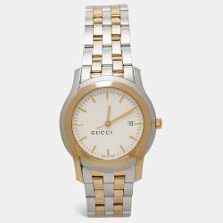 Pre Owned Gucci White Two Tone Stainless Steel 5500XL YA055216 Unisex Wristwatch 38 mm 