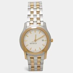 Gucci White Two Tone Stainless Steel 5500XL YA055216 Unisex Wristwatch 38 mm 