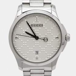 Pre Owned Gucci Silver Stainless Steel G-Timeless Diamante YA1264024 Women's Wristwatch 38 mm